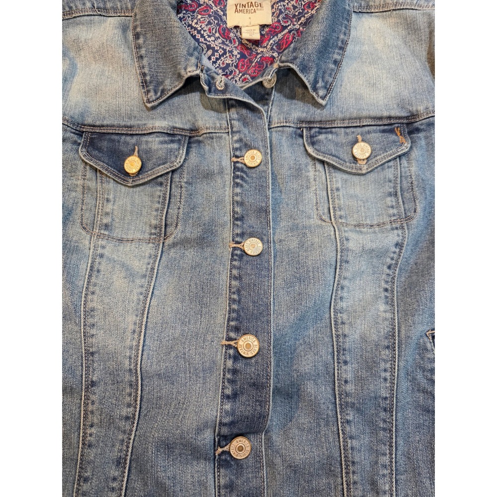 Vintage America Blues Denim Jacket Blue Paisley Lining XL - Picture 4 of 6